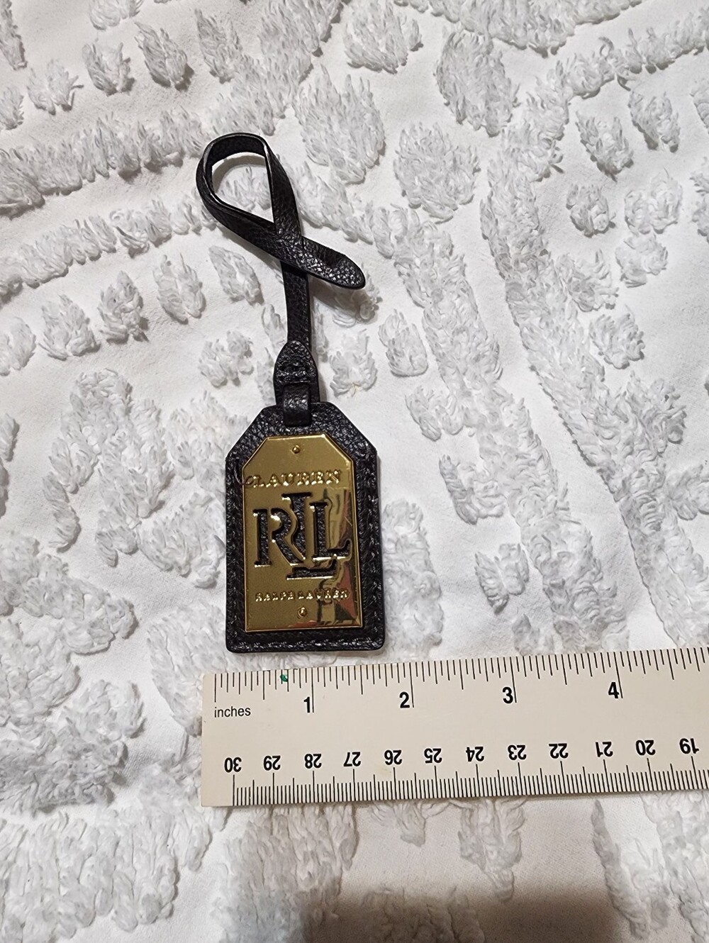 RALPH LAURENBLACK LEATHERGOLD BRASS METALKEY FOB BAG CHARM KEYCHAIN HANG - Picture 13 of 13